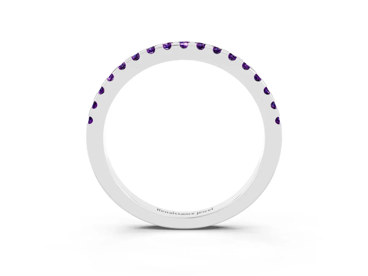 Round Amethyst Pavé Set Eternity Band with Micro Prong Setting Silver