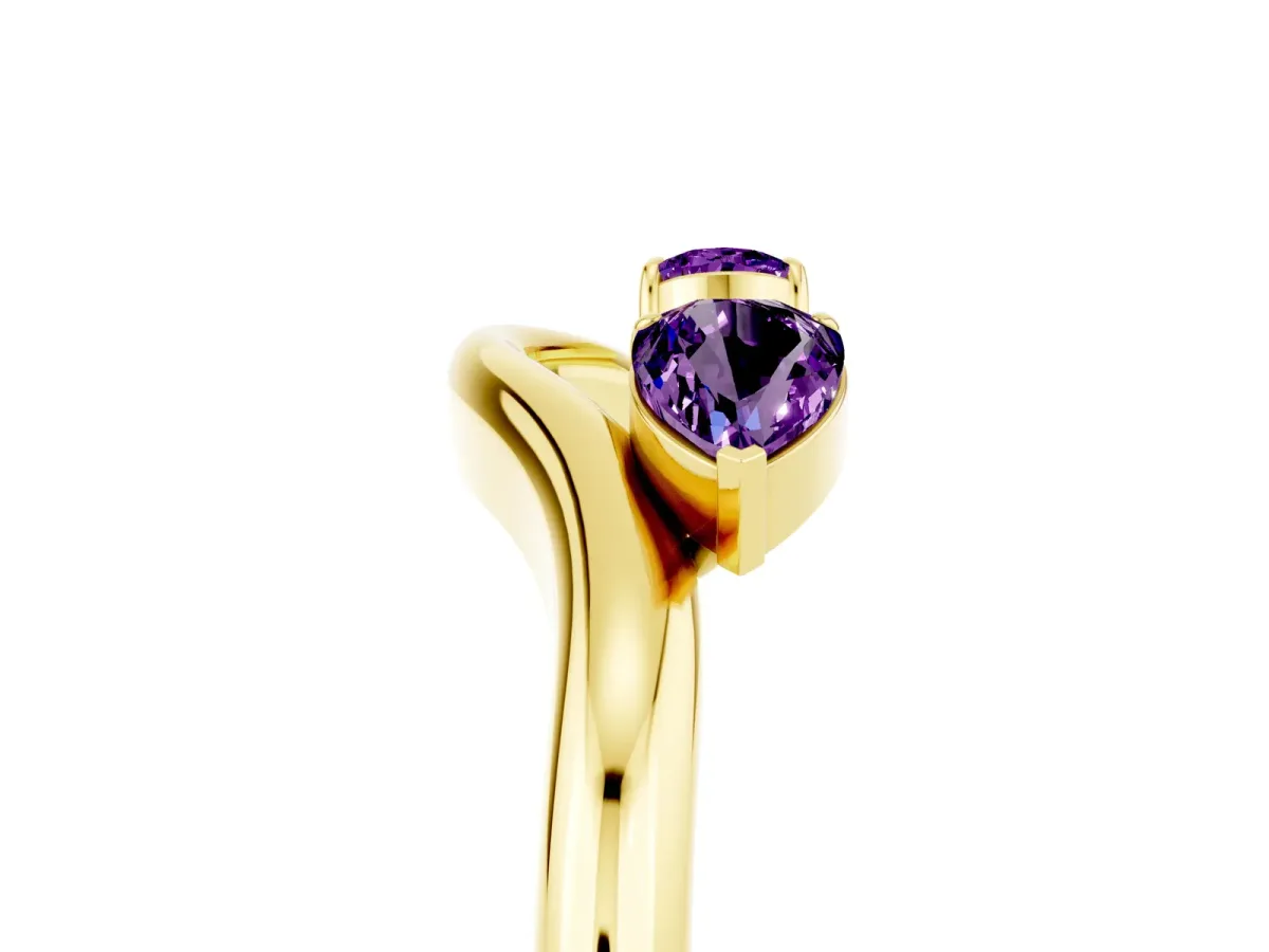 Pear Cut Amethyst Two-Stone Open Band Ring with Prong Setting Yellow gold