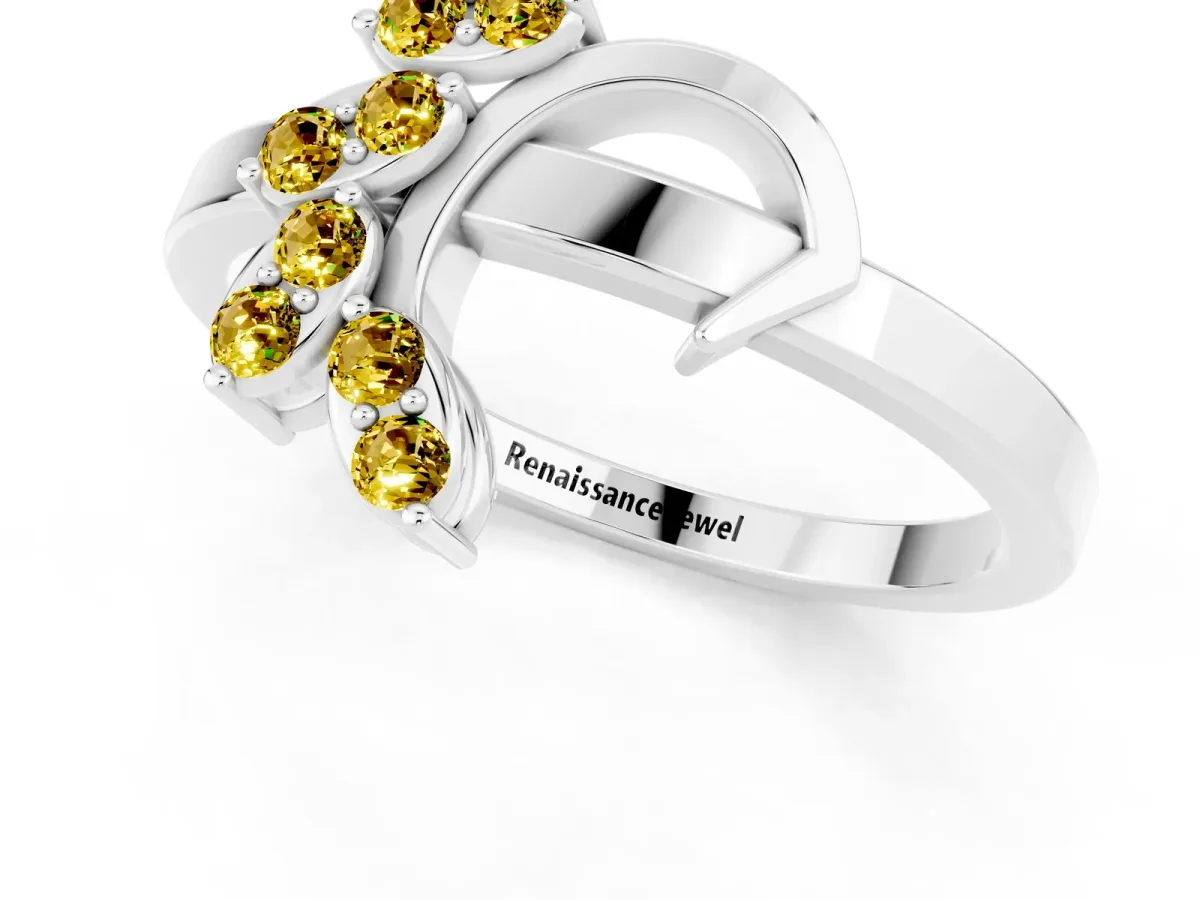 Marquise Yellow Sapphire Cluster Bypass Ring with Prong Setting Silver