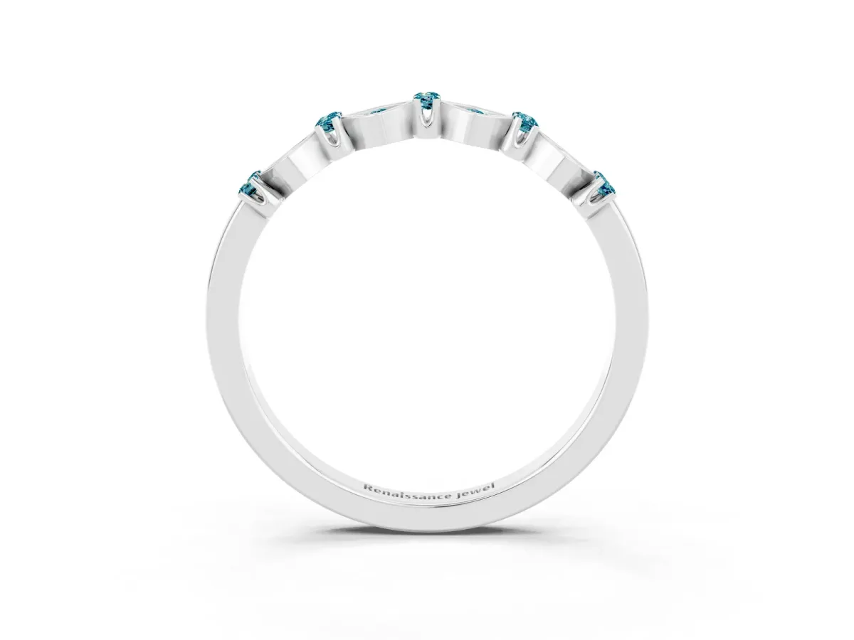 Pavé Cushion Blue Topaz Cluster Eternity Band with Prong Setting Silver