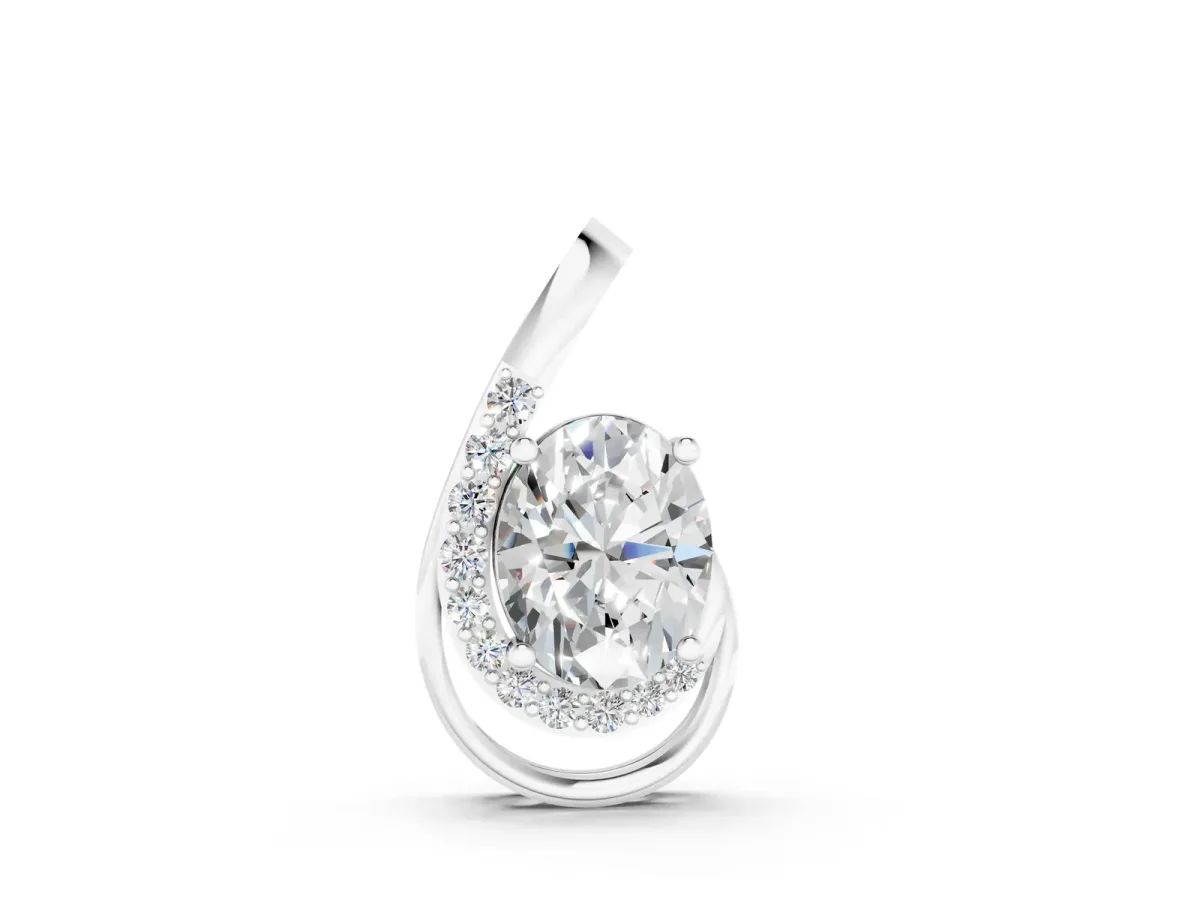 Round Diamond Prong Set Swirl Pendant Silver