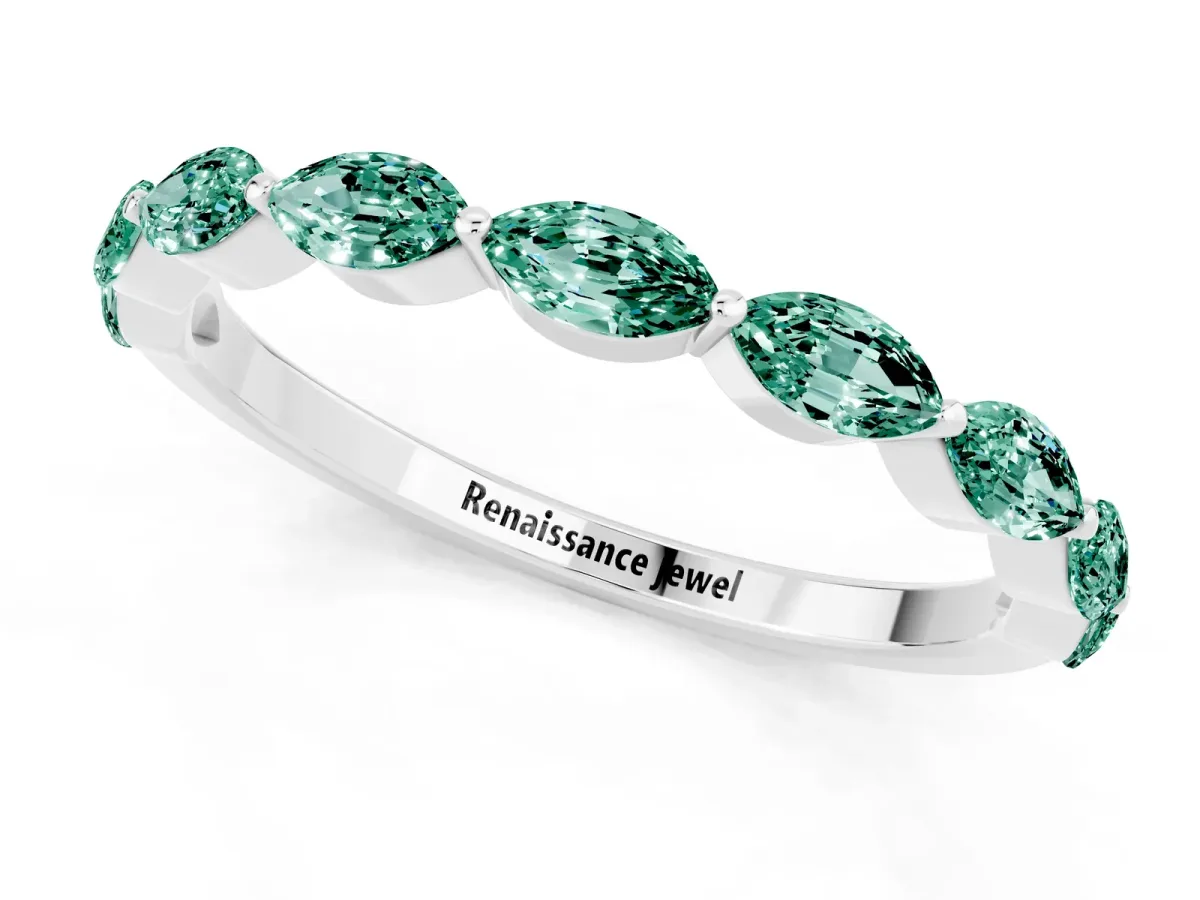 Marquise Green Sapphire Half Eternity Band with Prong Setting Platinum