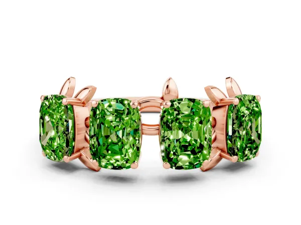 Four-Stone Elongated Cushion Peridot Band with Nature-Inspired Prong Setting Rose gold