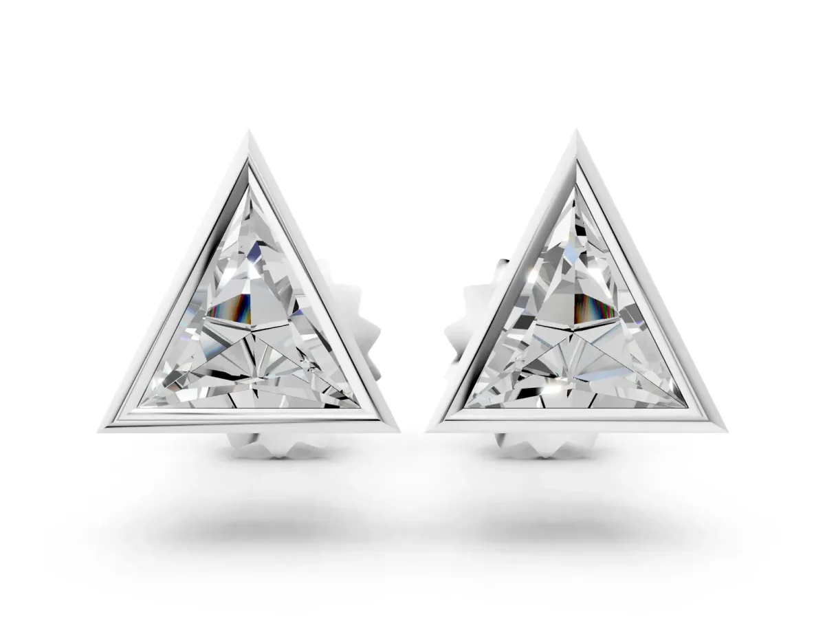 Trillion Diamond Bezel-Set Solitaire Stud Earrings Silver