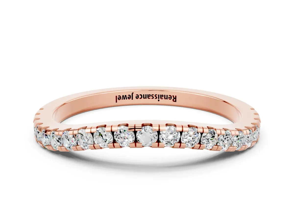 Round Moissanite Pavé Half Eternity Band with Shared Prong Setting Rose gold
