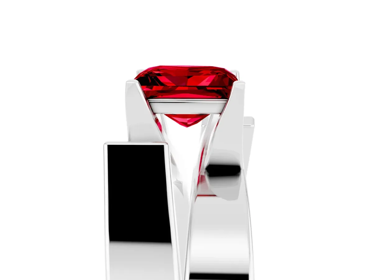 Modern Tension Set Princess Cut Ruby Solitaire Wide Band Ring White gold