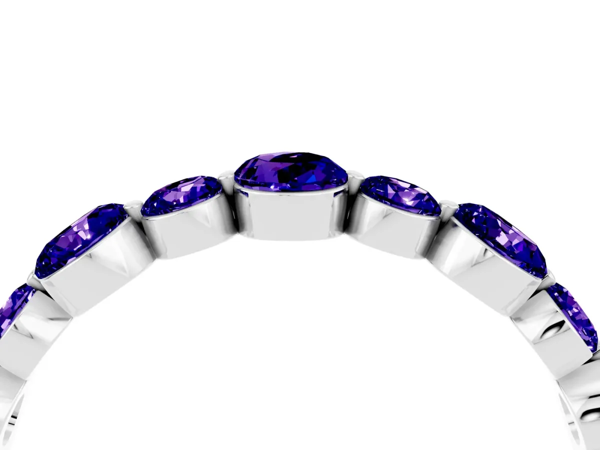Round Tanzanite Scalloped Prong Set Eternity Band Platinum