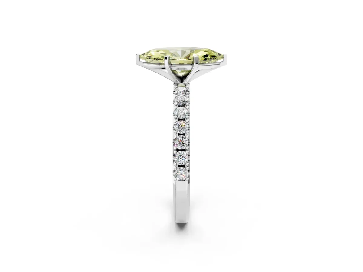 Fancy Yellow Marquise Cut Diamond Solitaire Pavé Band with Four-Prong Setting Silver