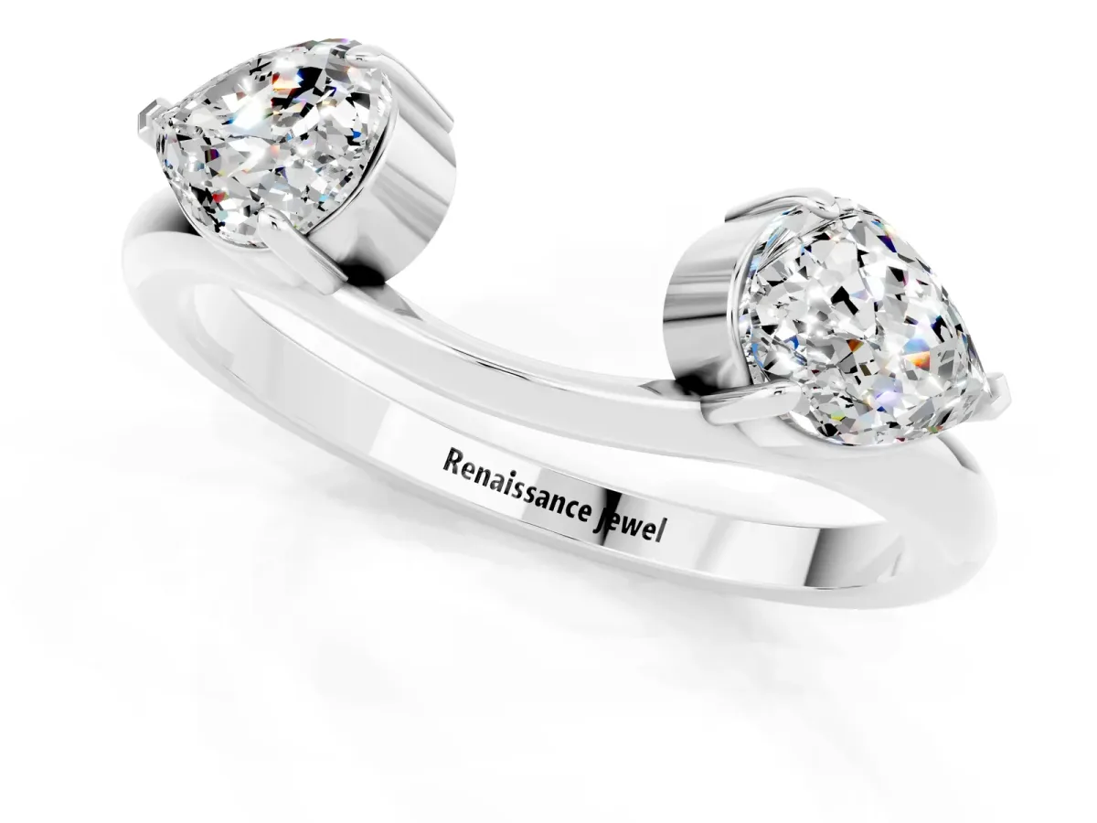 Two-Stone Pear Moissanite Bypass Ring with Prong Setting White gold