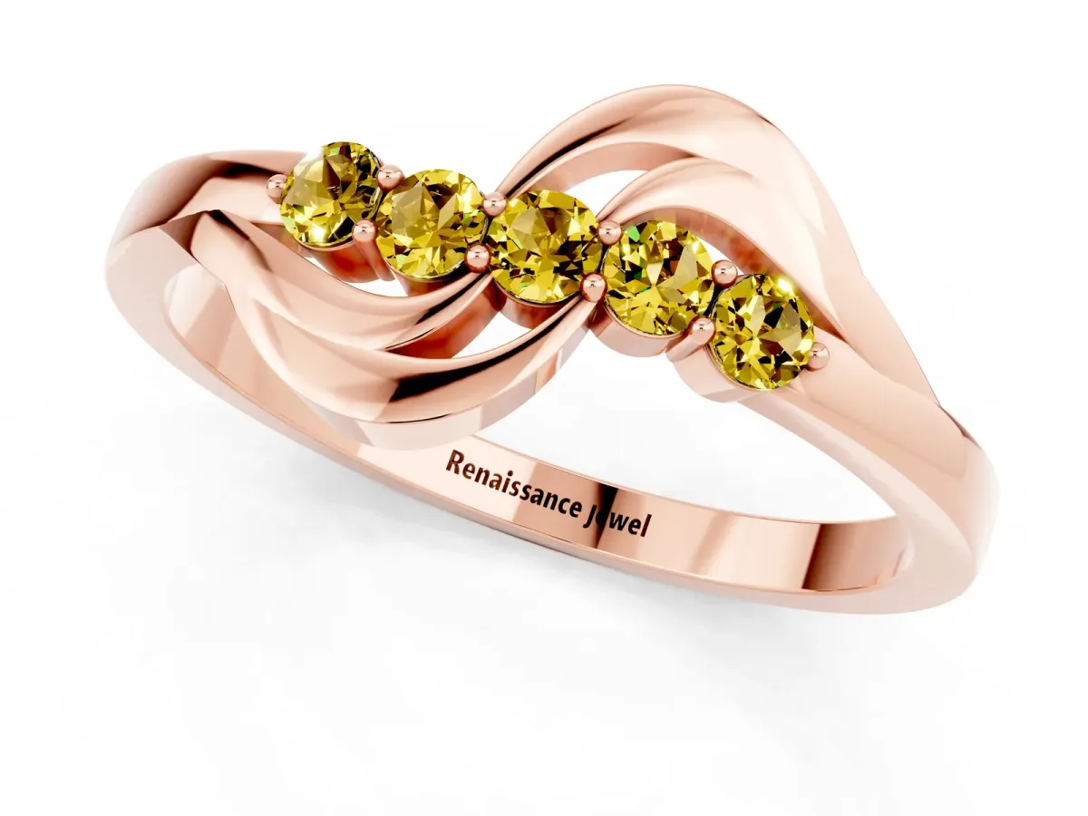 Five-Stone Round Yellow Sapphire Crossover Band with Prong Setting Rose gold