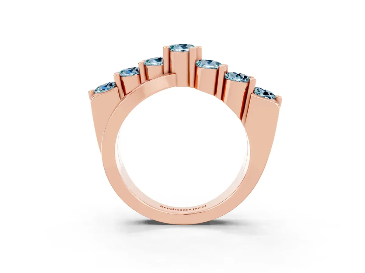 Round Aquamarine Prong-Set Crossover Band Rose gold
