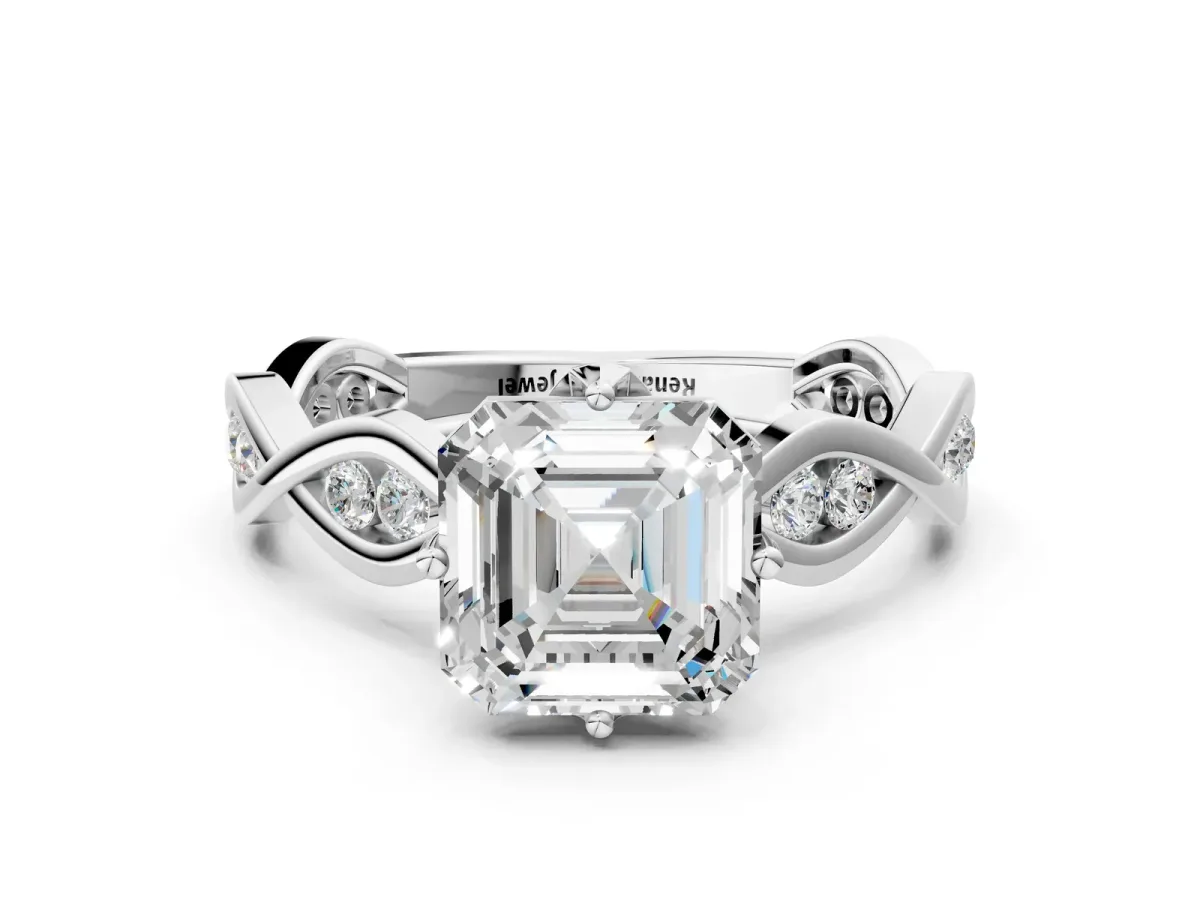 Asscher Cut Solitaire Twist Band with Leaf Prong Setting Platinum