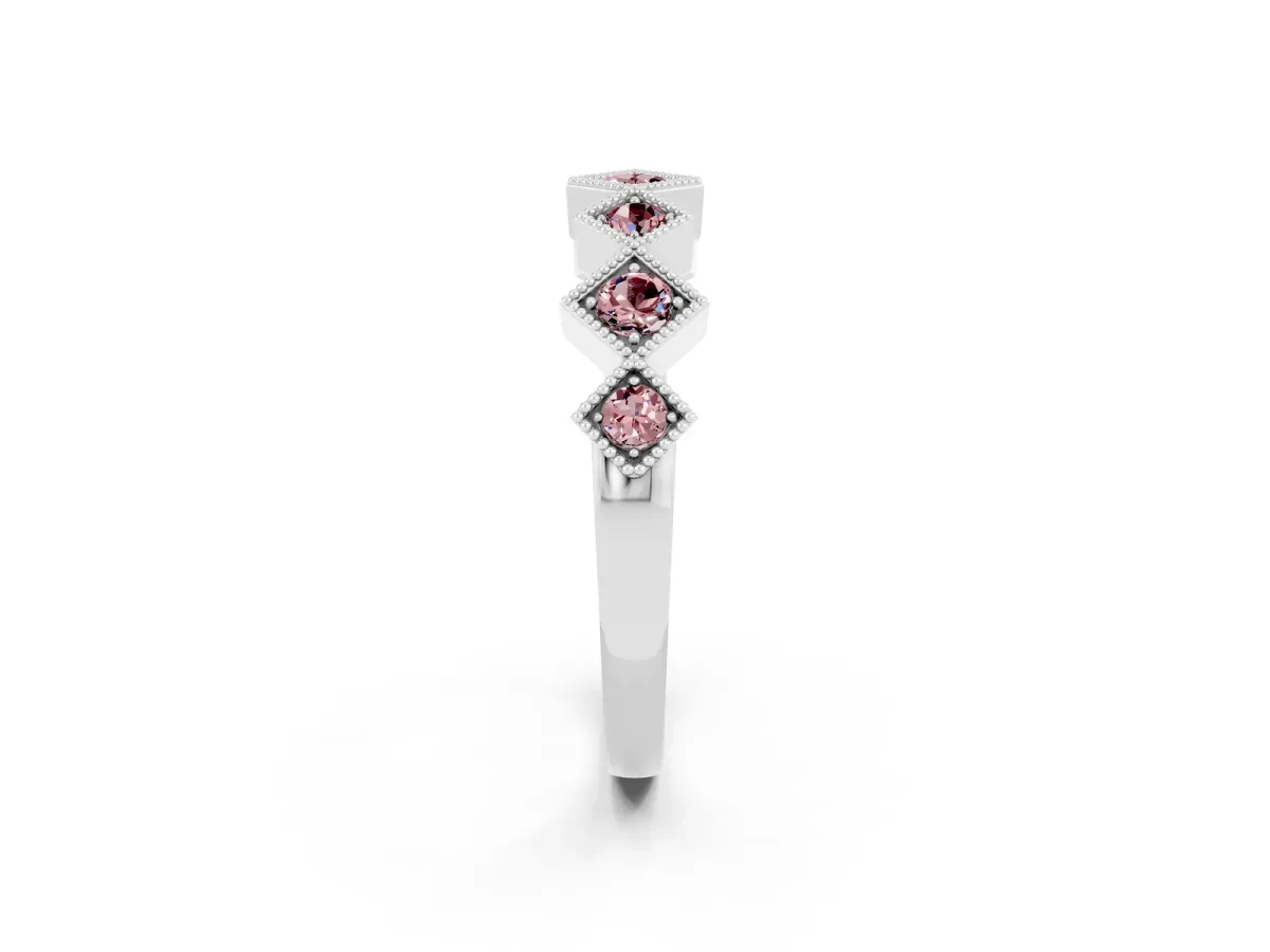 Milgrain Square Bezel Round Morganite Chevron Band Platinum