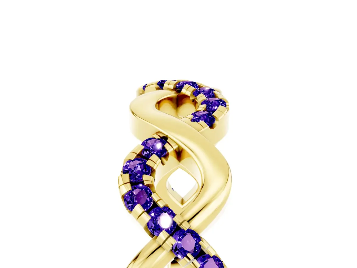 Twist Infinity Round Tanzanite Band with Pavé Setting Yellow gold