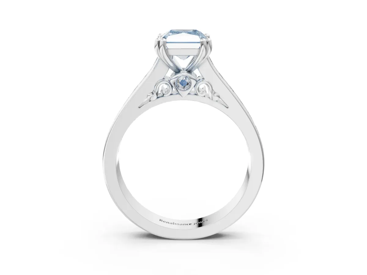 Fancy Blue Radiant Cut Cut Channel Set Solitaire Engagement Ring with Prong Setting Platinum