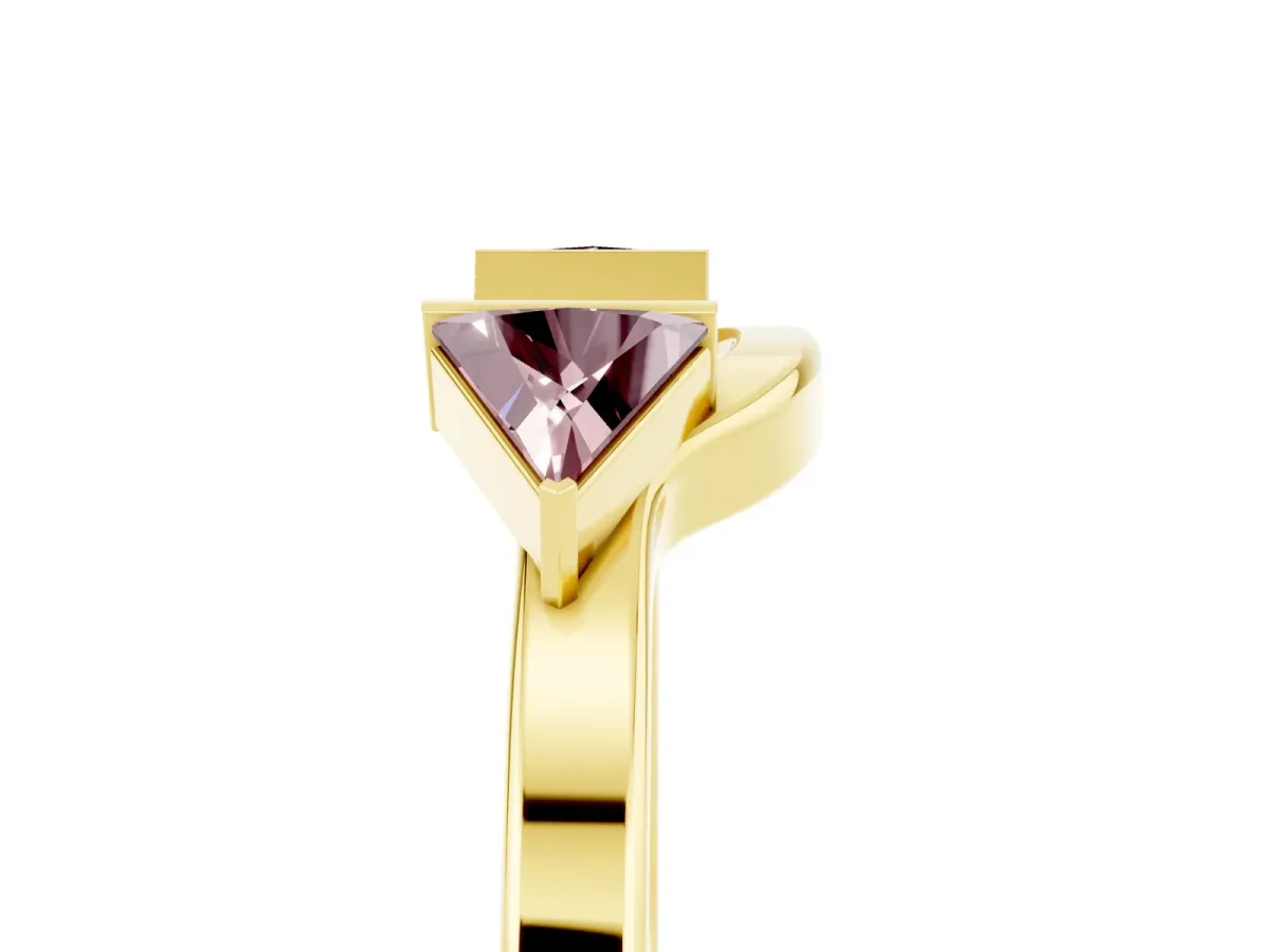 Trillion Morganite Open Band Ring with Bezel Setting Yellow gold