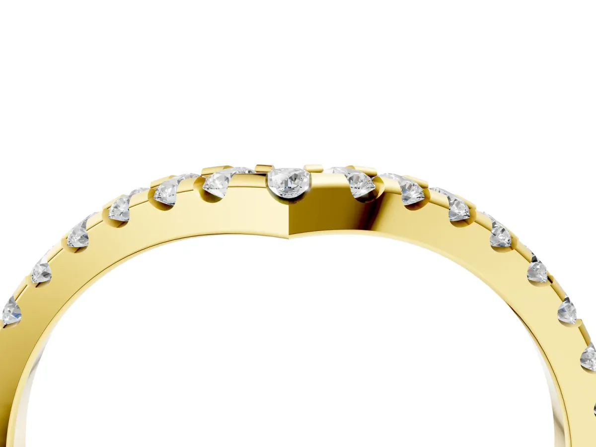 Pavé Round Diamond Chevron Band with Shared Prong Setting Yellow gold