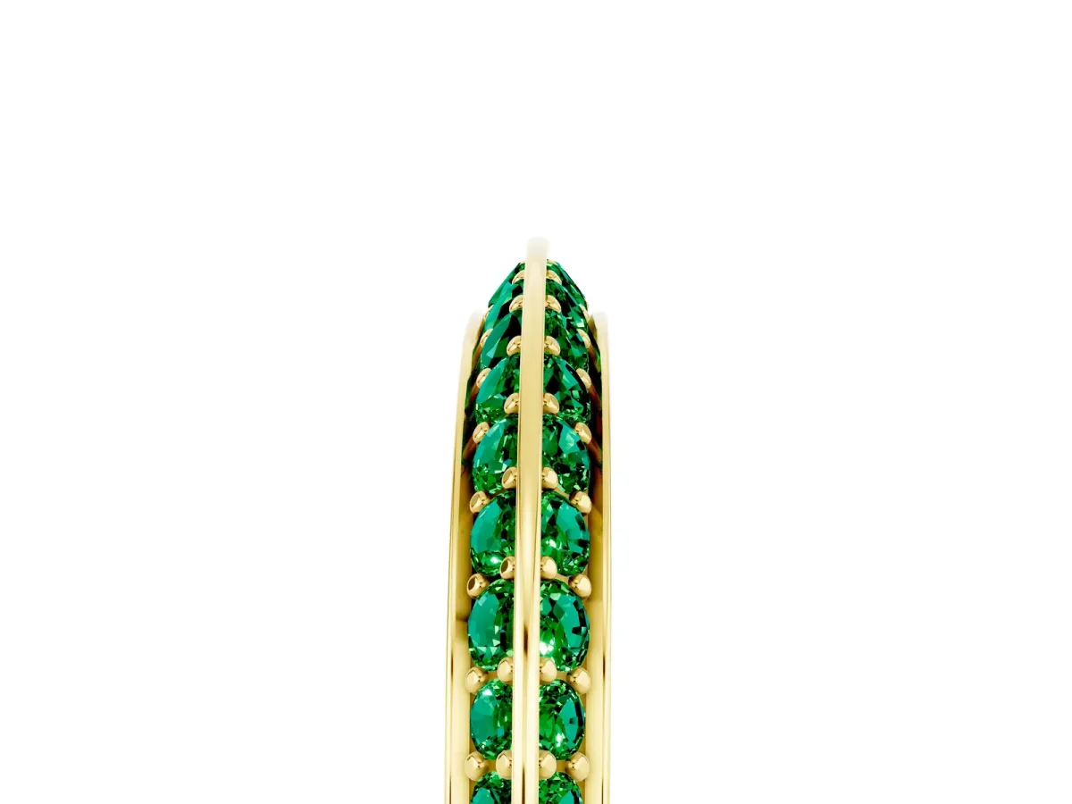 Double Row Pavé Round Emerald Eternity Band with Channel Setting Yellow gold