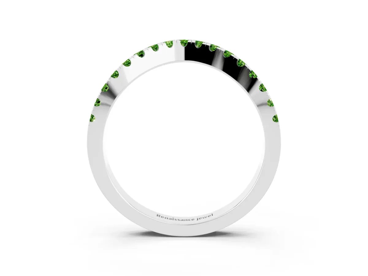Round Peridot Pavé Curved Band with Shared Prong Setting Platinum