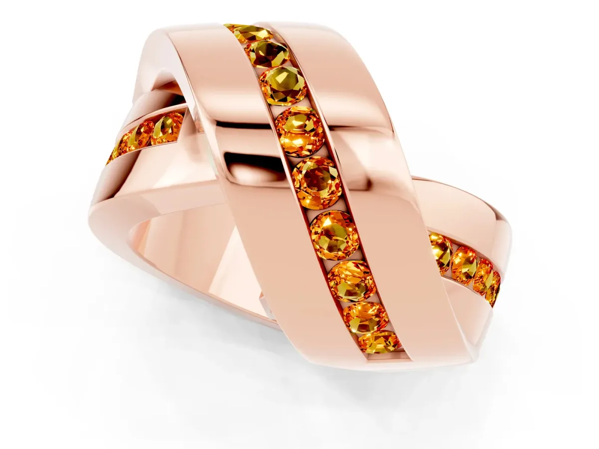 Pavé Round Citrine Crossover Band with Channel Setting Rose gold