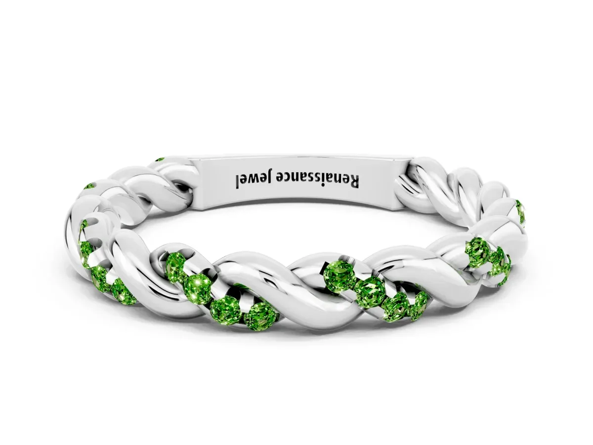 Twisted Pavé Round Peridot Eternity Band Platinum