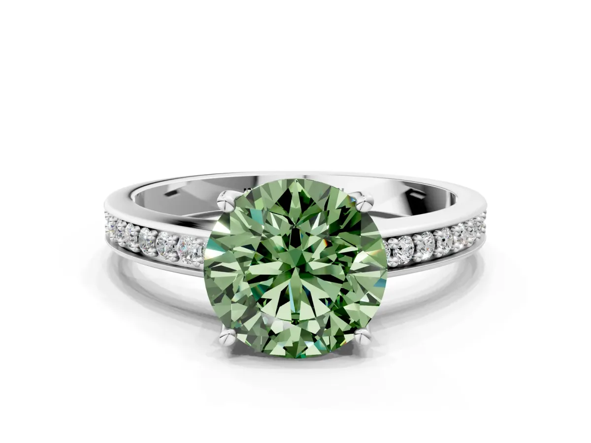 Fancy Green Asscher Cut Solitaire Pavé Band Prong Setting Ring Platinum