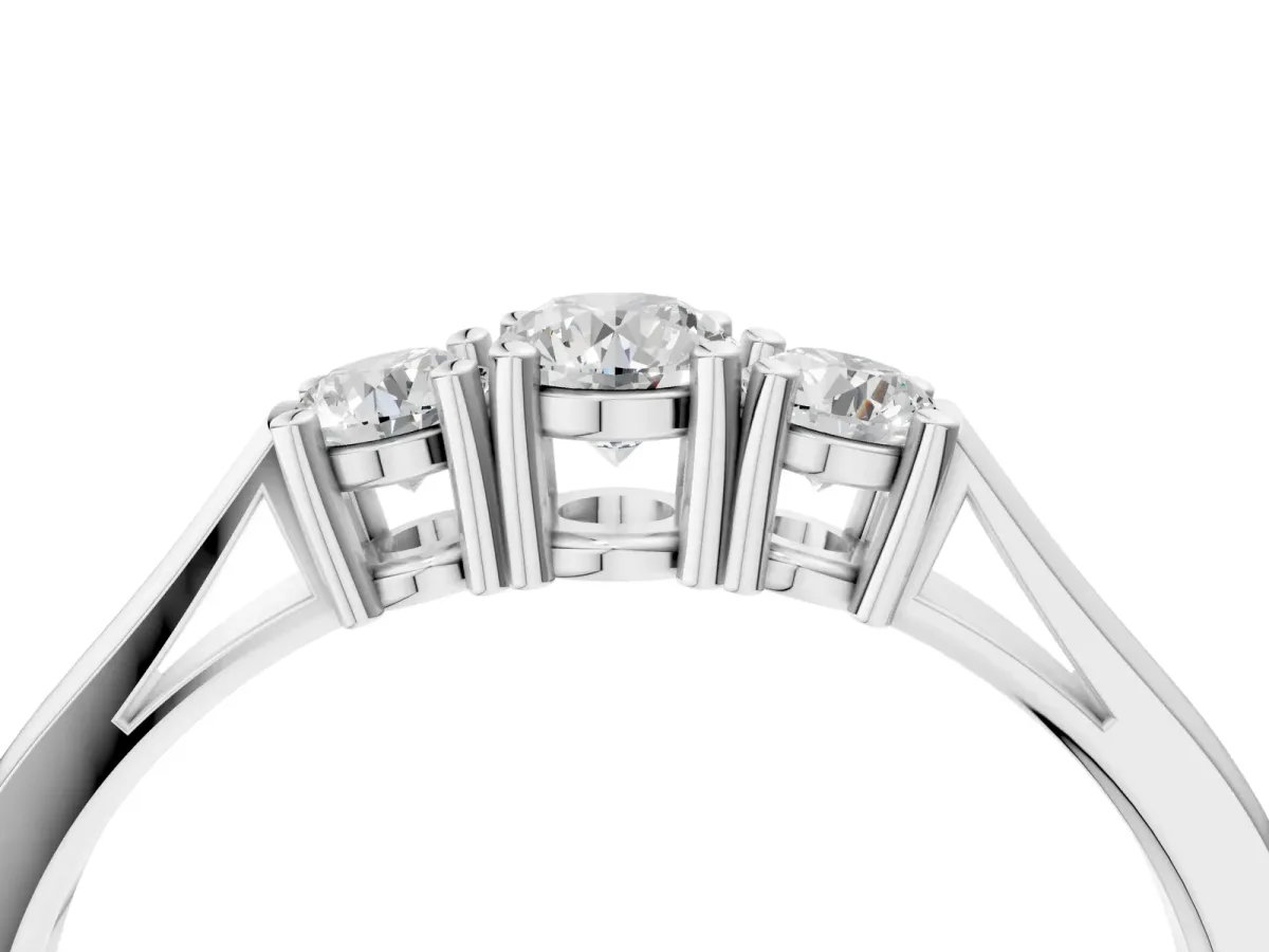 Three-Stone Round Cut Diamond Channel Set Band with Prong Setting Platinum
