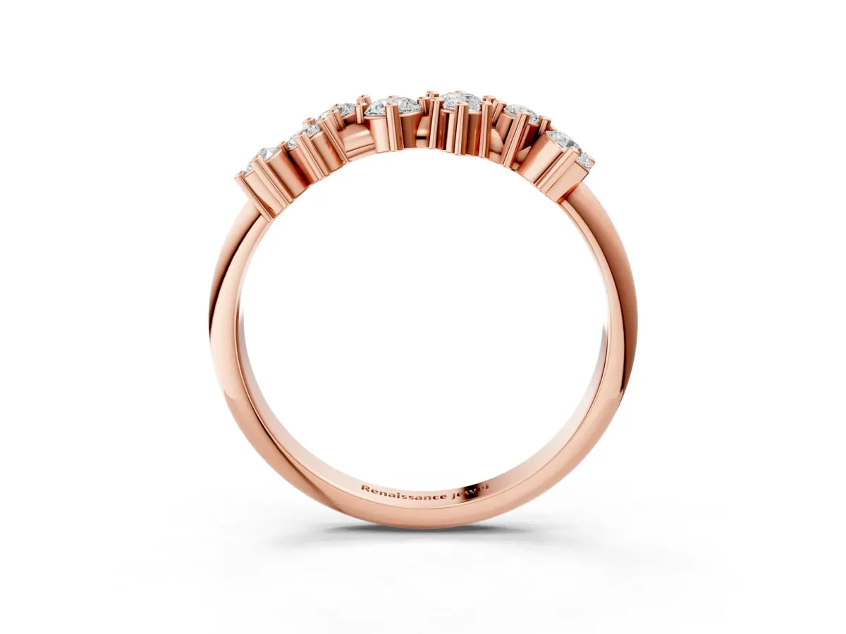 Cluster Diamond Round Cut White Gold Band with Prong Setting Rose gold