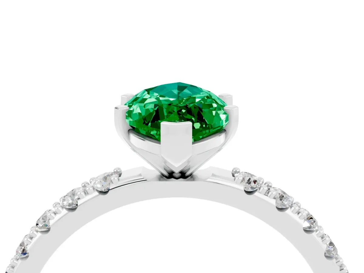 Marquise Cut Emerald Solitaire Pavé Band with Four-Prong Setting Silver