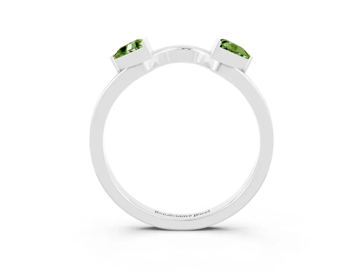 Trillion Peridot Open Band Ring with Bezel Setting White gold
