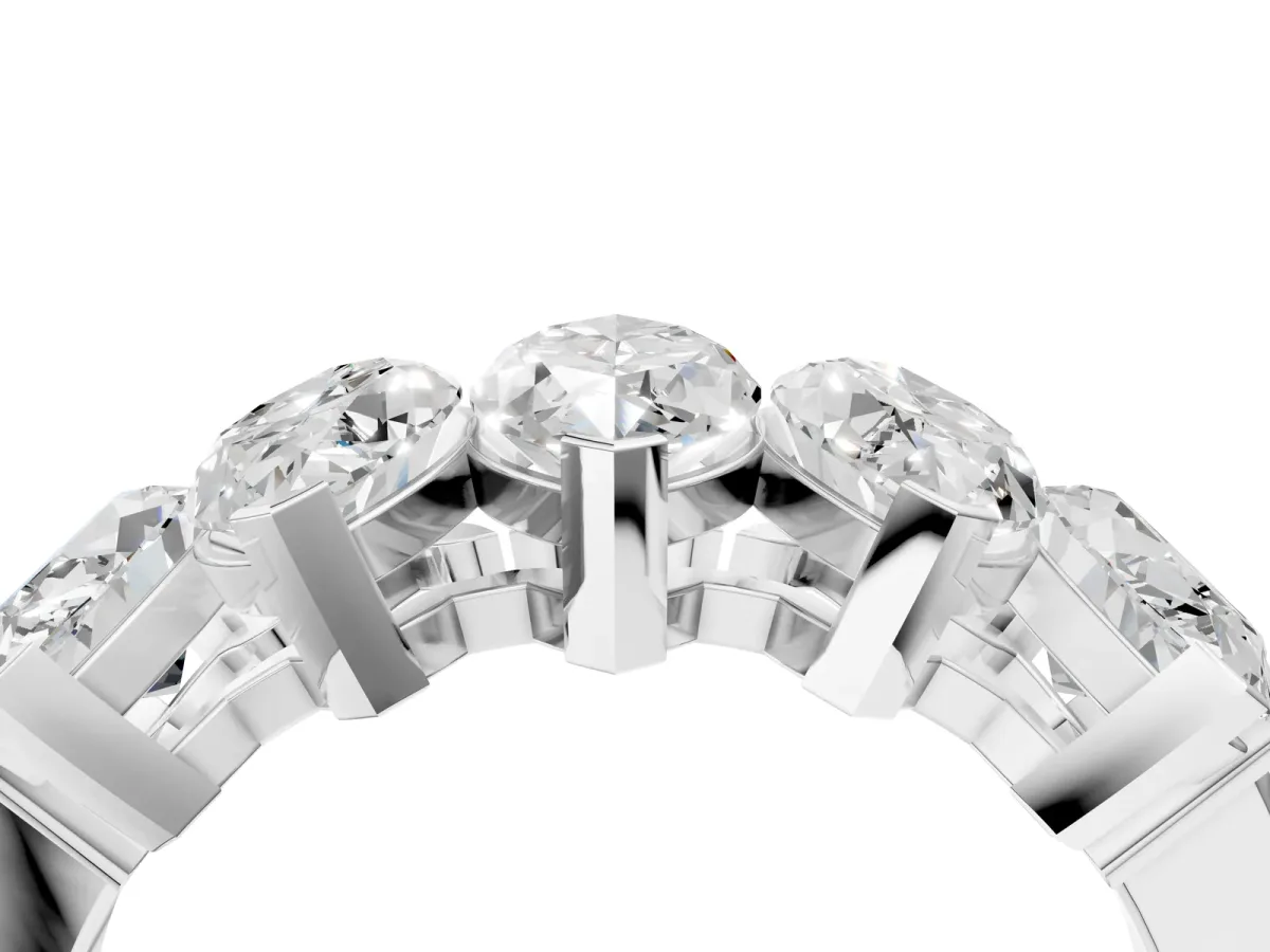 Five Stone Marquise Diamond Prong Set White Gold Band Silver