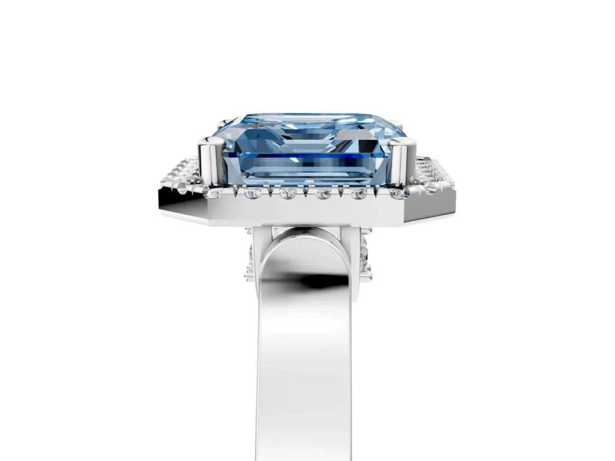Fancy Blue Asscher Cut Halo Pave Split Shank Prong Setting Ring Platinum