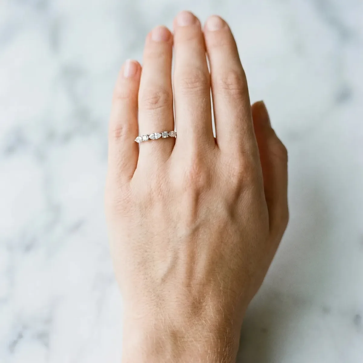 Prong Set Round Diamond Half-Eternity Band Platinum