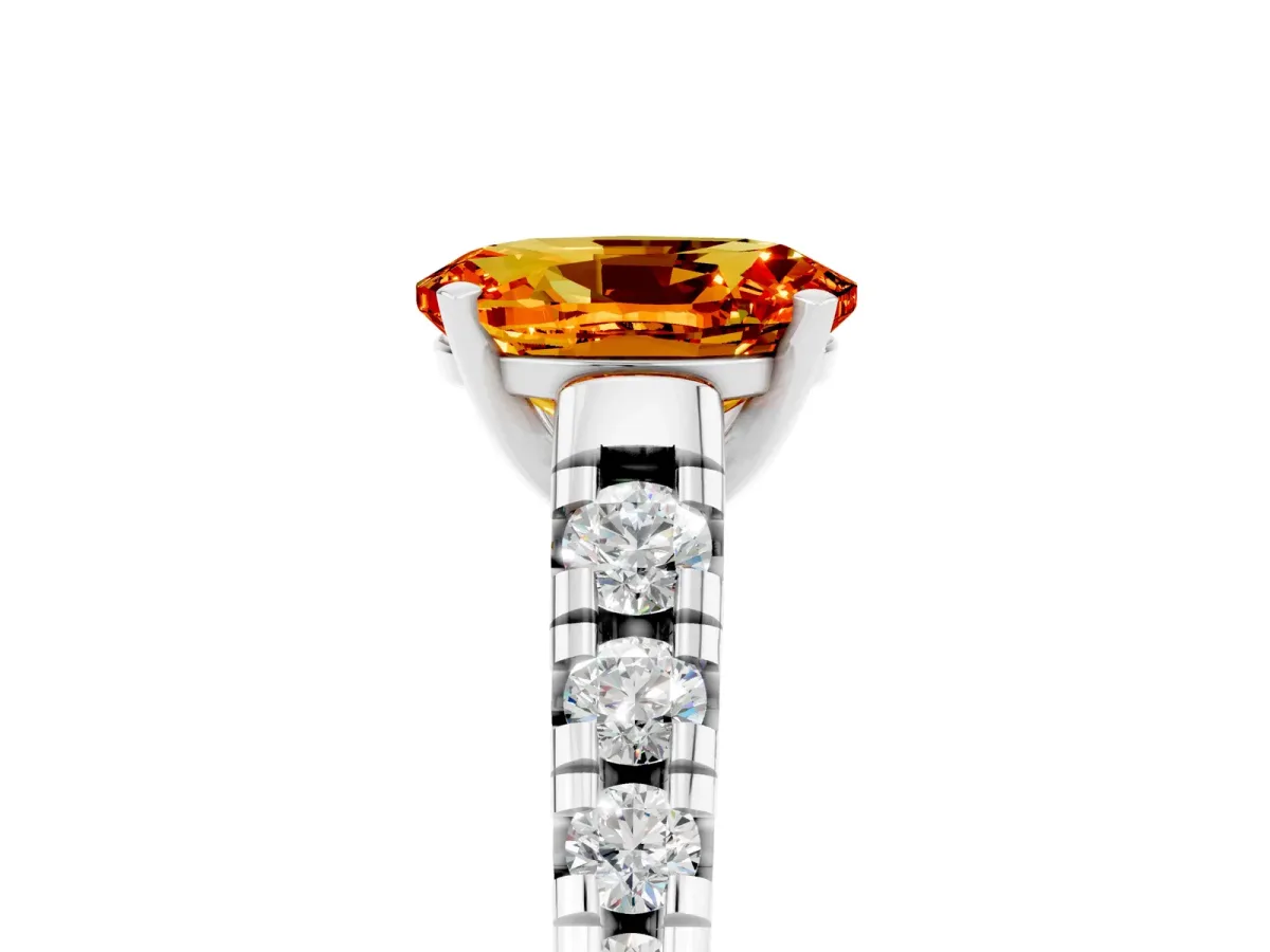 Oval Cut Citrine Cathedral Solitaire Ring with Round Pavé Band Silver