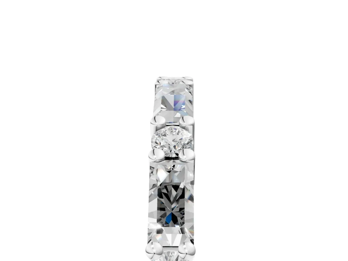Baguette and Round Diamond Bar Setting Half Eternity Band with Prong Setting Platinum