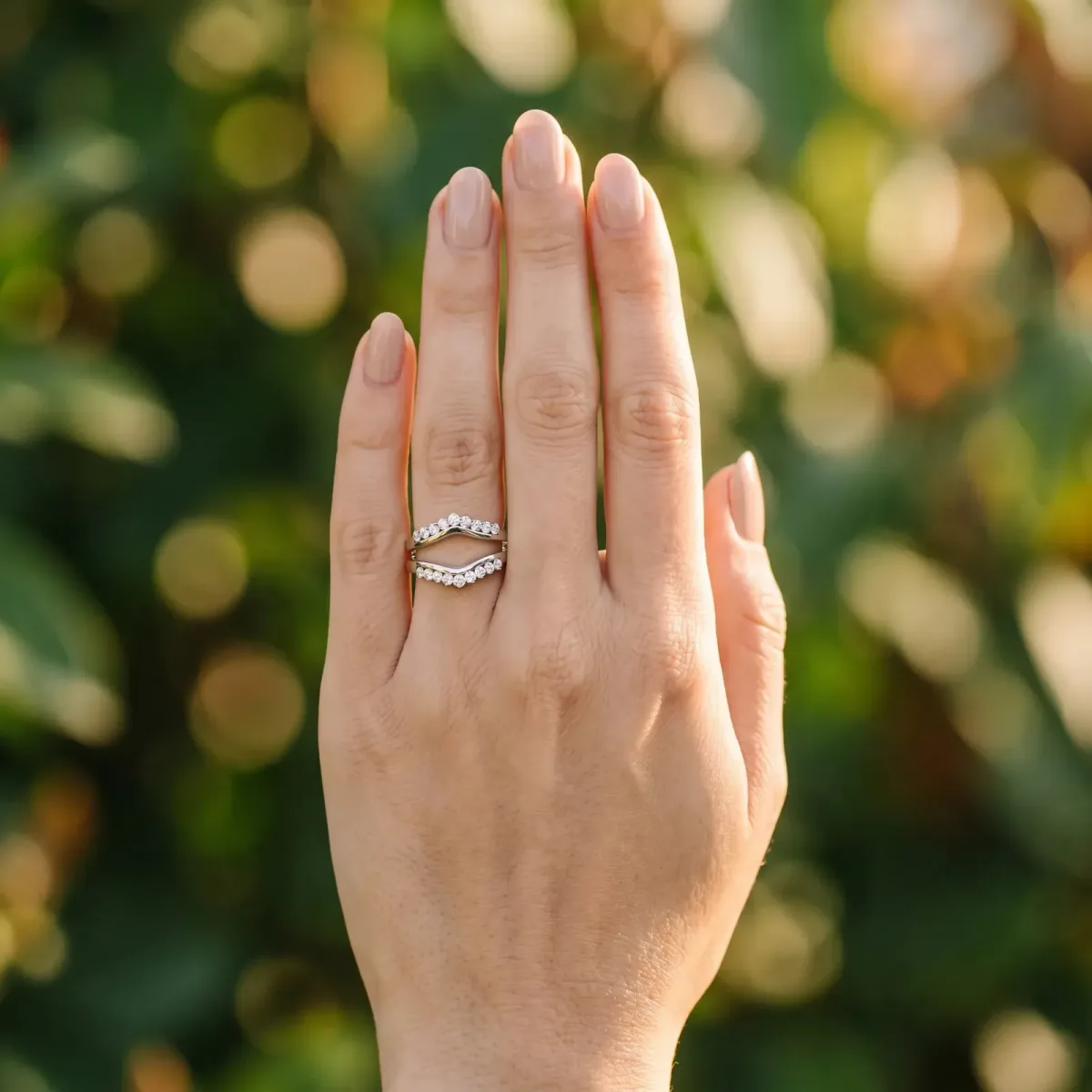 Round Diamond Chevron Contour Band with Prong Setting Platinum