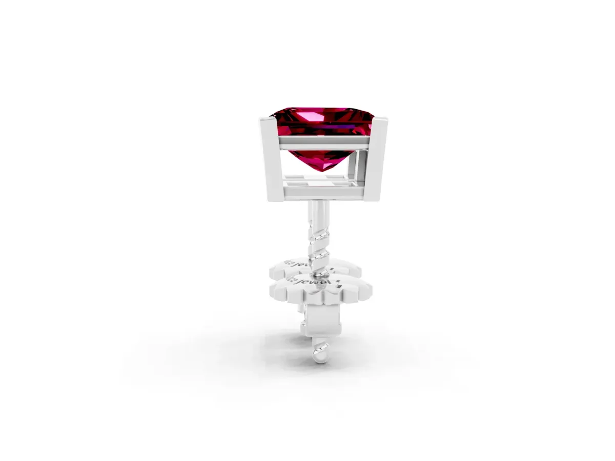 Princess Cut Garnet Stud Earrings Silver