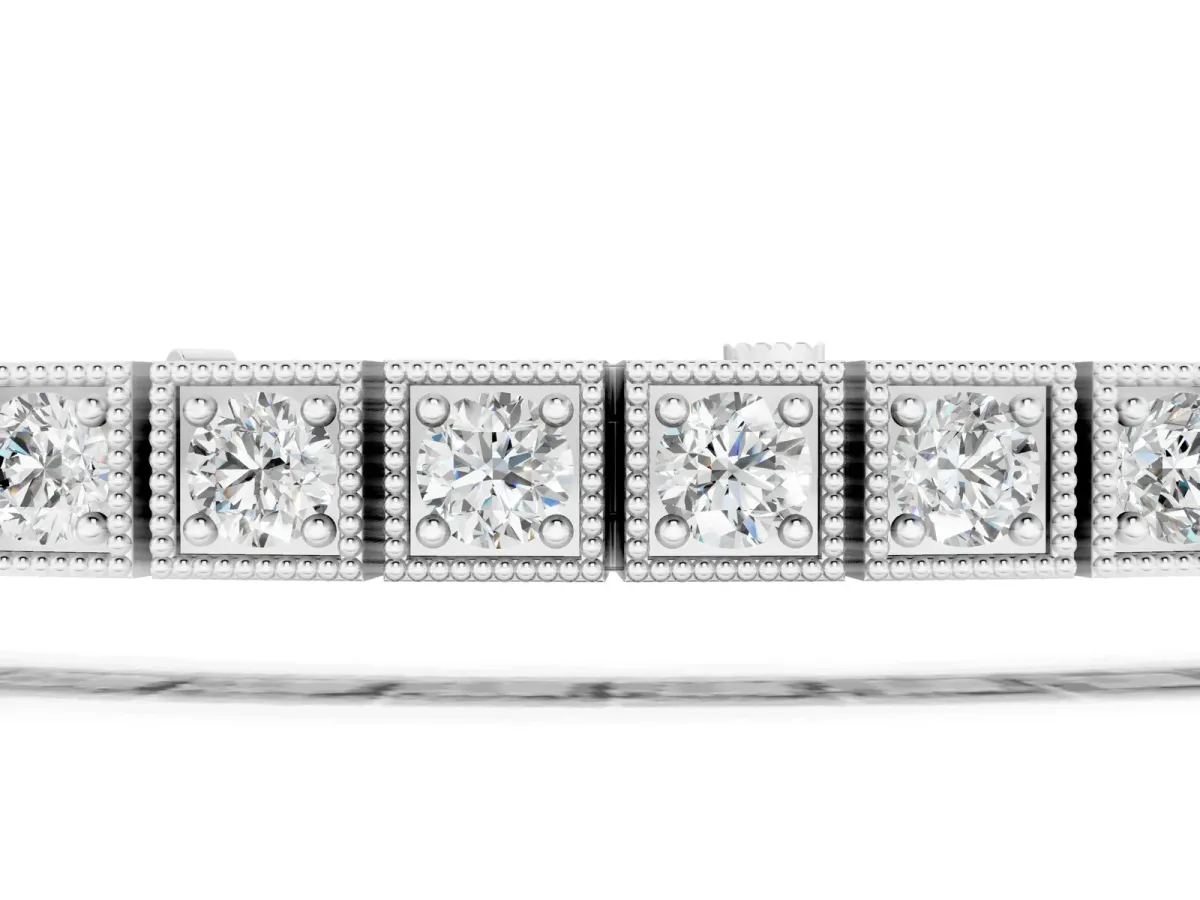 Square Milgrain Diamond Tennis Bracelet White gold