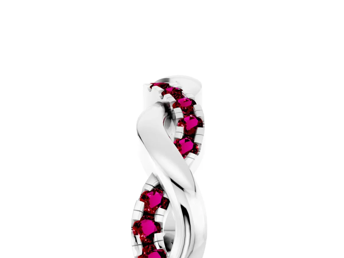 Round Garnet Twist Eternity Band with Pavé Setting White gold