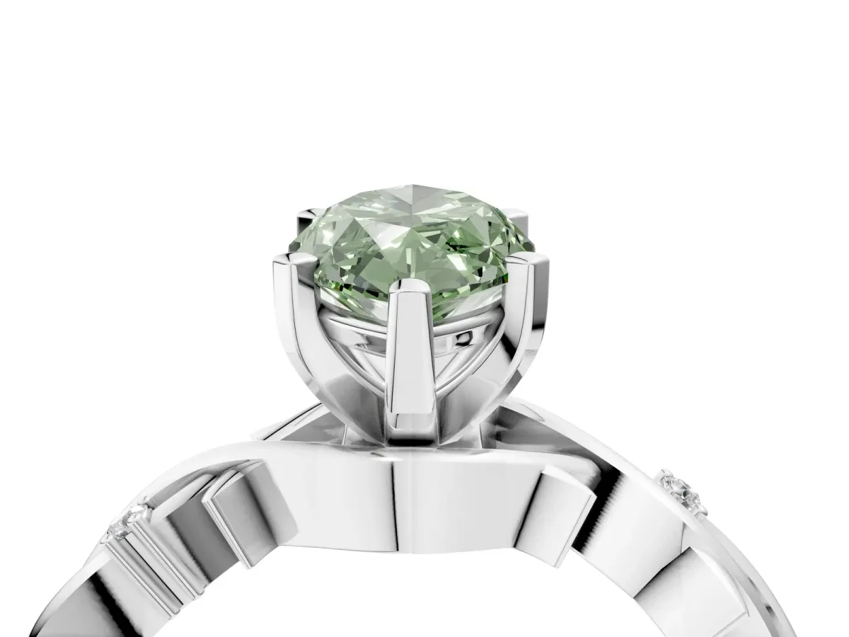 Fancy Green Marquise Cut Diamond Solitaire Ring with Twisted Band and Prong Setting Silver