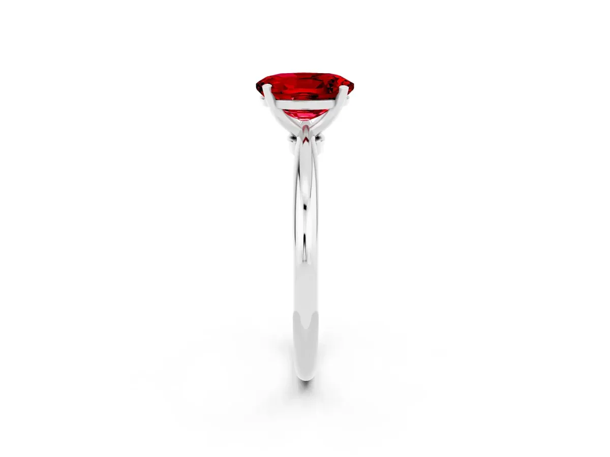 Oval Cut Ruby Solitaire Ring with Six-Prong Setting and Classic Band White gold