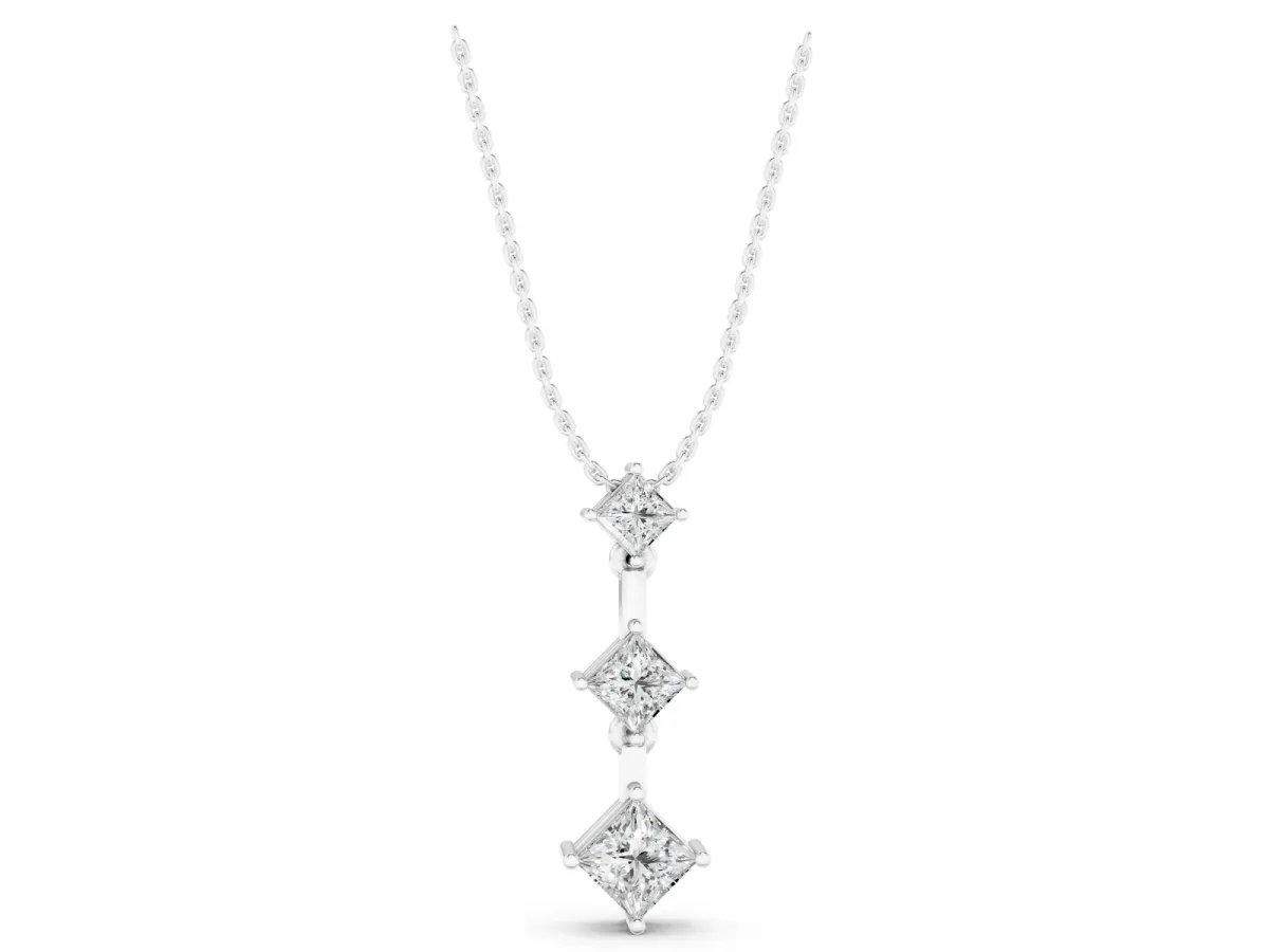 Triple Princess Cut Drop Pendant with Four-Prong Setting Silver
