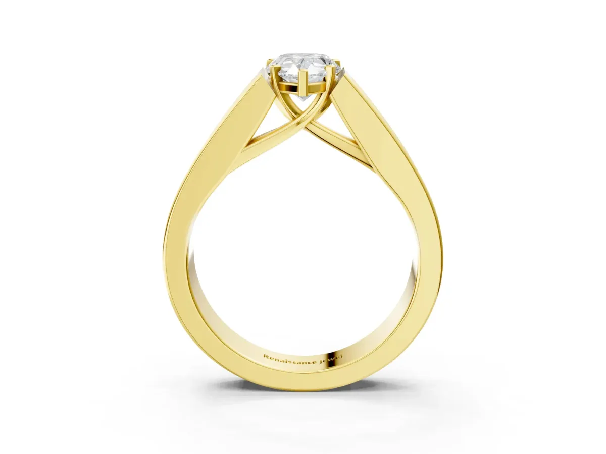 Pear Cut Cut Channel Set Solitaire Ring with Four-Prong Setting Yellow gold