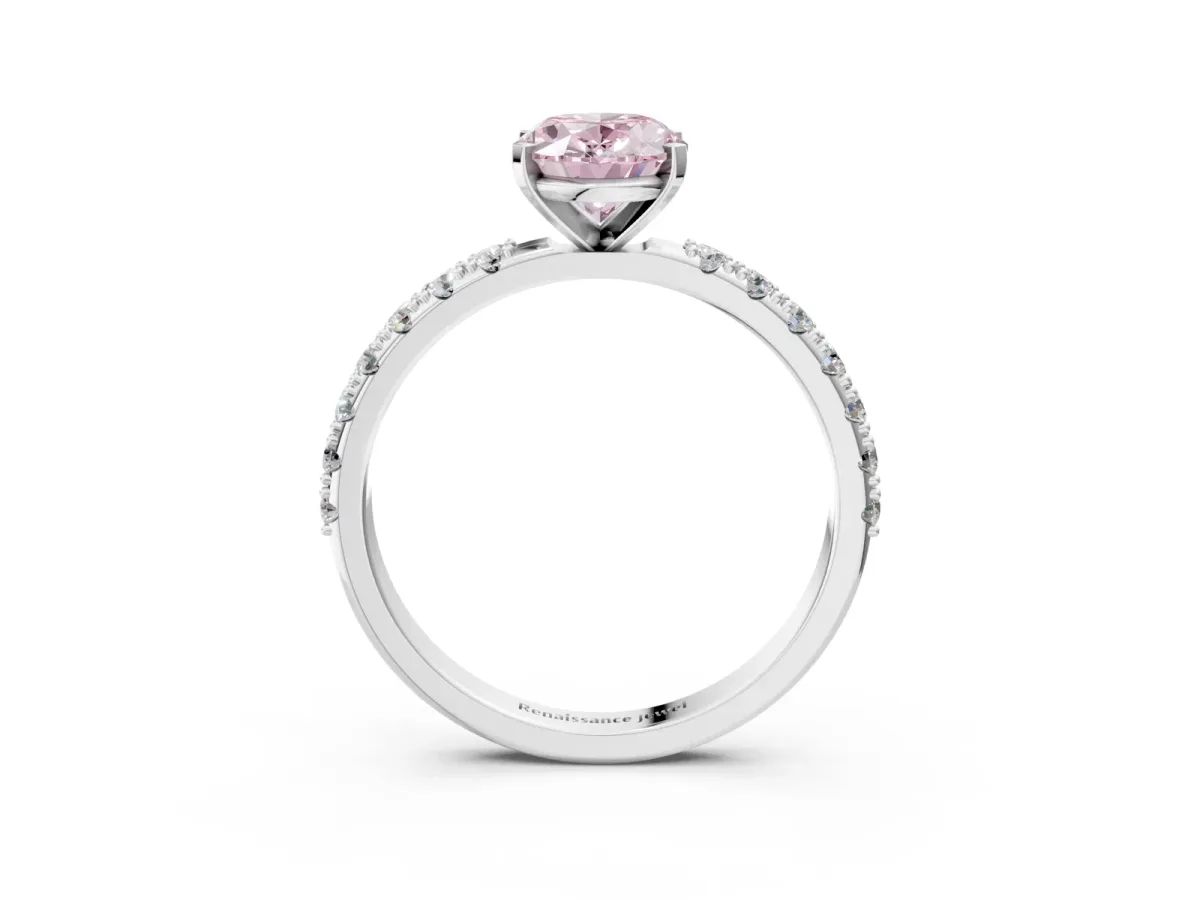 Fancy Pink Oval Cut Diamond Solitaire Pavé Band with Four-Prong Setting Platinum