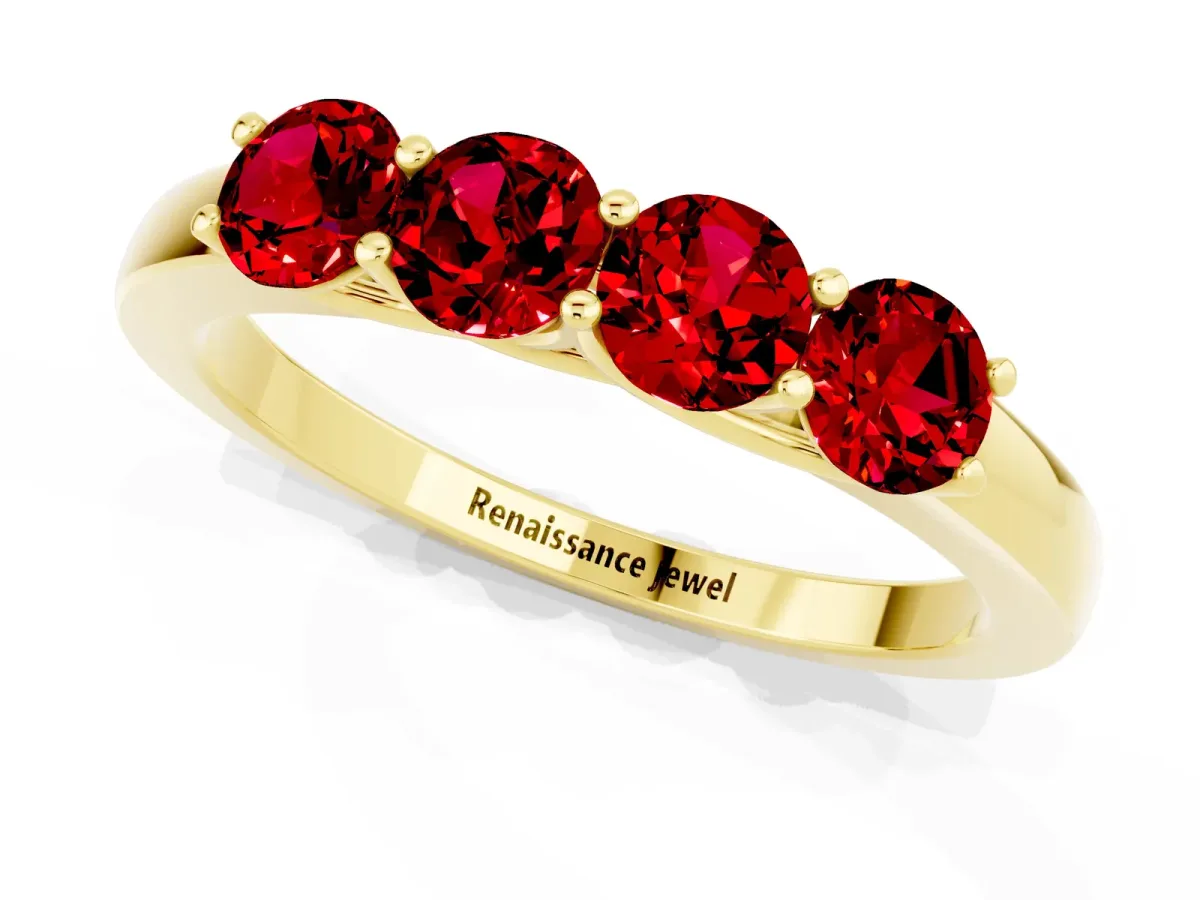 Four-Stone Round Ruby Prong-Set Band Yellow gold