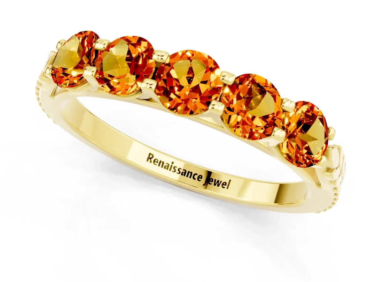 Five-Stone Round Citrine Prong-Set Band Yellow gold
