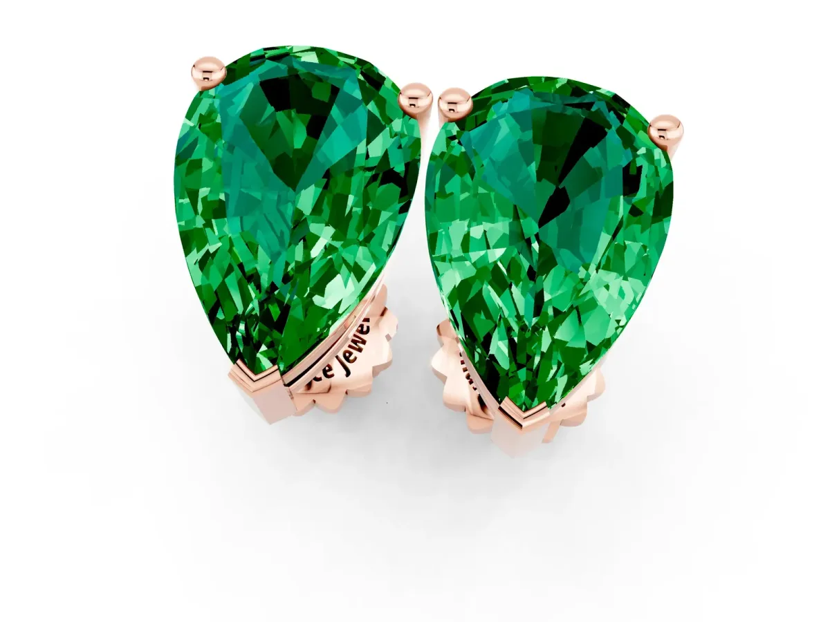 Pear Cut Emerald Stud Earrings Rose gold