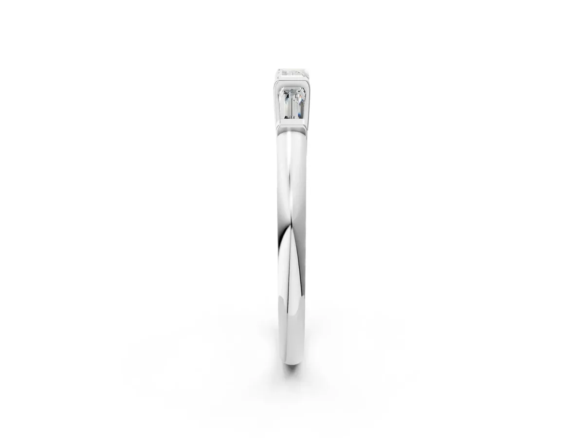 Three-Stone Baguette Cut Channel Set Diamond Band Silver
