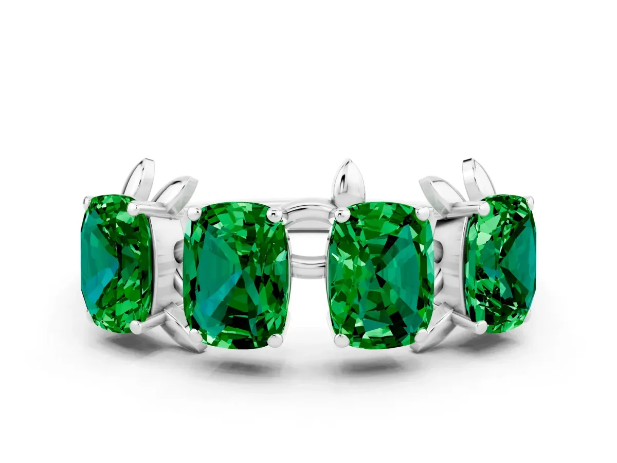 Emerald Cut Emerald Prong-Set Half Eternity Band White gold