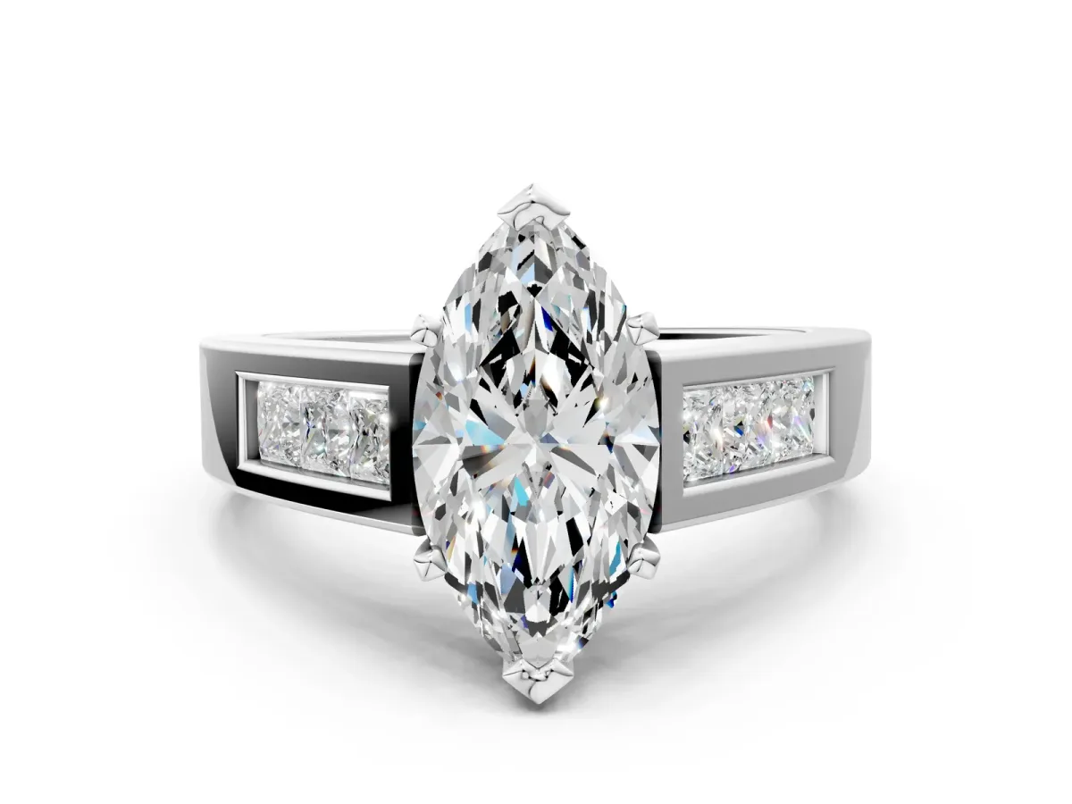 Marquise Cut Cut Channel Set Solitaire Ring with Four-Prong Setting Platinum